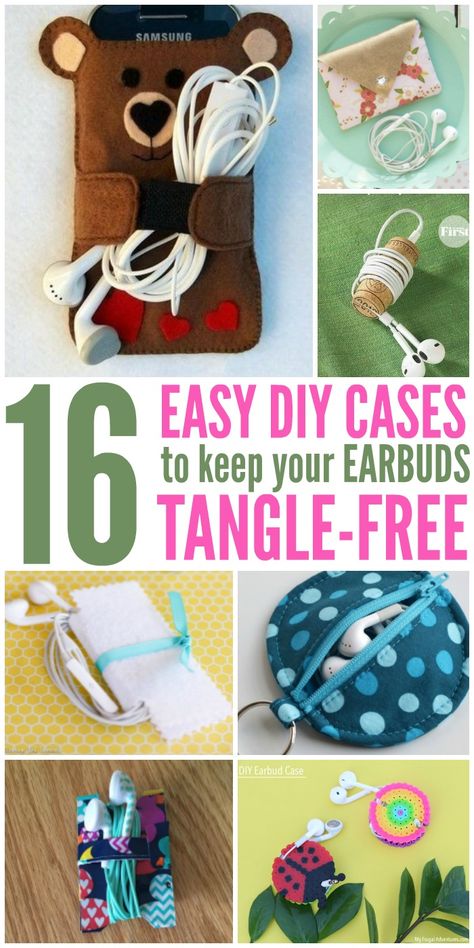 Try one of these 16 DIY earbuds cases (and other solutions) to keep your headphones free of tangles from now on. Diy Headphone Case, Headphone Holder Diy, Diy Earphone Case, Diy Headphone Holder, Diy Earphone Holder, Earpods Case Diy Sew, Earphone Case Diy Sew, How To Keep Earphones From Tangling, Headphones Diy Holder