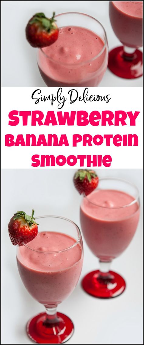 Enjoy this delicious strawberry banana protein smoothie for a snack or breakfast. Healthy and delicious smoothie with protein. This protein fruit smoothie is sure to please your taste buds. strawberry banana protein shake, strawberry protein smoothie, strawberry protein shake recipe, protein smoothie recipe. via @justthewoods Strawberry Banana Protein Smoothie, Fruit Protein Shakes, Protein Fruit Smoothie, Strawberry Protein Smoothie, Protein Breakfast Smoothie, Smoothie Strawberry, Banana Protein Shake, Banana Protein Smoothie, Protein Fruit