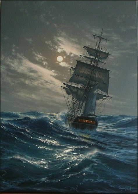 Navi A Vela, Ocean At Night, Old Sailing Ships, Maritime Art, Pirate Art, Ship Drawing, Ship Paintings, Navy Marine, A Ship