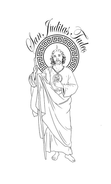 San Judas Tadeo Outline, San Judas Tattoo Stencil, San Judas Drawing, San Judas Tadeo Tattoo, Negative Tattoo, Cheetah Drawing, St Judas, Archangel Tattoo, Buddha Tattoos