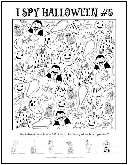 This free printable “I Spy” Halloween-themed picture activity features vampires, coffins, haunted houses, and more. Have your child count each item and record the count below the picture, coloring each item as he counts. Not only are these “I Spy” activities fun, they’re educational! I Spy Activities, I Spy Halloween, Spy Halloween, Halloween Packet, Spy Activities, Halloween Activity Sheets, Autumn Puzzle, Halloween Puzzles, Black Tub