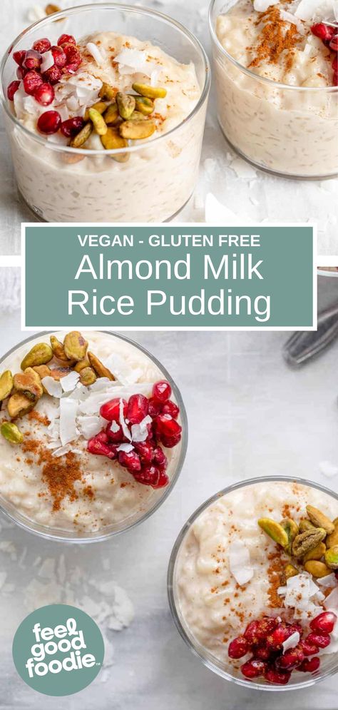 This Almond Milk Rice Pudding is an easy and delicious Middle-Eastern dessert recipe that is dairy-free, egg-free and gluten-free. Quinoa Pudding Almond Milk, Almond Milk Tapioca Pudding, Easy Almond Milk Recipe, Almond Milk Tapioca Pudding Recipe, Almond Milk Recipes Dessert, Almond Milk Rice Pudding Recipe, Recipes That Use Almond Milk, Gluten Free Middle Eastern Dessert, Gluten Free Arabic Food