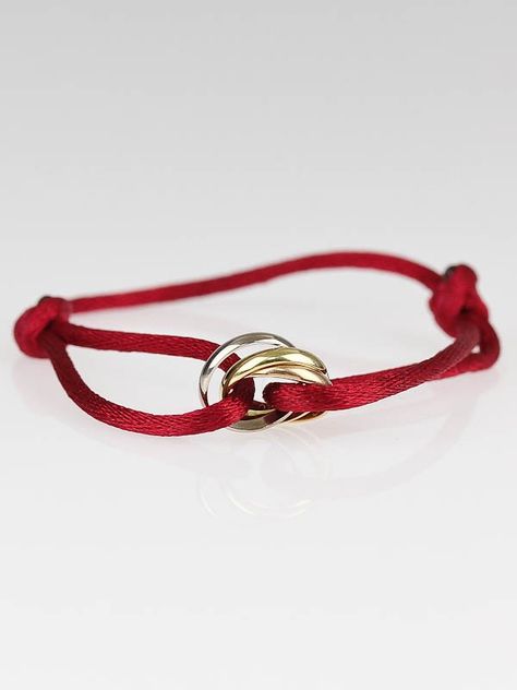 FOUND IT Designer Red Bracelet Jewelry, Luxury Designer Red Bracelets, Cartier Trinity Silk Cord Bracelet, Red Heels Cartier Bracelet, Red Friendship Bracelet, Pretty Stacks, Luxury Red Hand-strung Bracelets, Cartier Trinity Bracelet, Trinity Bracelet