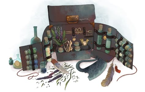 Fez Inkwright 🌿 on Twitter: "Finished up that herbalist’s kit! 🌿… " Props Concept, D D Items, Props Art, Fantasy Props, Prop Design, 판타지 아트, Dnd Characters, Larp, Fantasy World