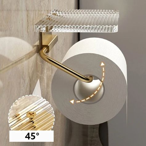 Luxury Golden Loo Roll Holder Gold Space Aluminum With Acrylic Shelf F – House.Boutique Gold Toilet Paper Holder, Toilet Paper Holder With Shelf, Loo Roll Holders, Gold Toilet, Bathroom Tissue Holder, Gold Bad, Luxury Toilet, Bathroom Toilet Paper Holders, Space Saving Bathroom