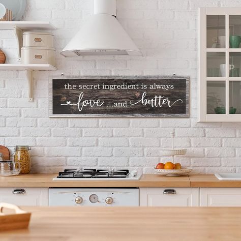 The Secret Ingredient Is Always Love and Butter Sign Funny Wood Kitchen Wall Sign Funny Farmhouse Kitchen Wall Decoration Rustic Kitchen Wall Decor, 15.7 x 4.7 Inch (White Words on Brown Background) #CommissionsEarned Normandy House, Secret Ingredient Is Love, Wood Kitchen Signs, Secret Ingredient Is Always Love, Kitchen Wall Decoration, Rustic Kitchen Wall Decor, Farmhouse Kitchen Wall, Kitchen Decor Rustic, Funny Kitchen Signs