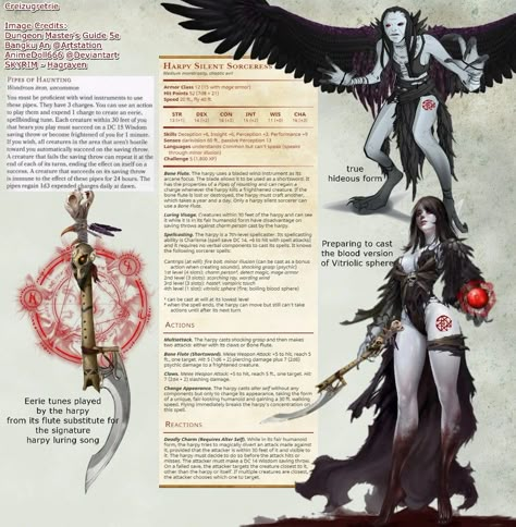 Harpy Dnd 5e, Nightmare Prompts, Encyclopedia Design, Dnd Enemies, Homebrew Monsters, Dnd Monster, Dnd Stats, Dnd Campaign, Dungeon Master's Guide