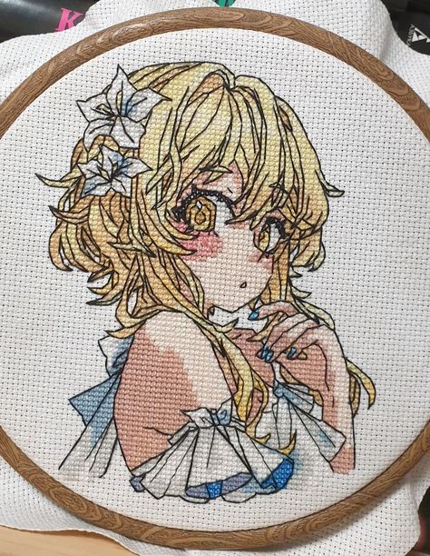 Cross Stitch Line Pattern, Genshin Cross Stitch, Genshin Embroidery, Embroider Ideas, Really Cool Drawings, Pola Kristik, Anime Crafts, Hand Embroidery Art, Cross Stitch Patterns Free