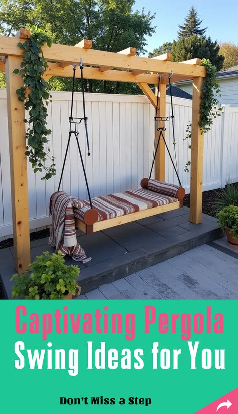 🌿✨ Did you ever dream of a cozy retreat in your backyard? Picture yourself swaying gently in a beautiful pergola swing. Let’s transform your space! Porch Swings Hanging Ideas, Outdoor Swings Ideas, Backyard Swing Ideas, Beautiful Pergola, Detached Garage Designs, Diy Arbour, Swing Set Diy, Diy Swing, Garden Hammock