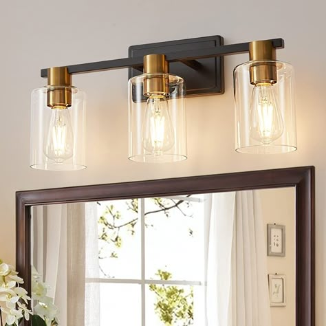 Bathroom Lights 3 Light Black and Gold Bathroom Lights, Industrial Wall Mounted Mirror Wall Lights with Glass Cover Bathroom Vanity Lights, Bathroom Farmhouse Bedroom Dressing Lights - Walmart.com Gold Bathroom Fixtures, Lights For Bathroom, Hallway Staircase, Dresser Lamps, Gold Light Fixture, Black And Gold Bathroom, Vanity Lights Bathroom, Room Dressing, Light Fixtures Bathroom Vanity