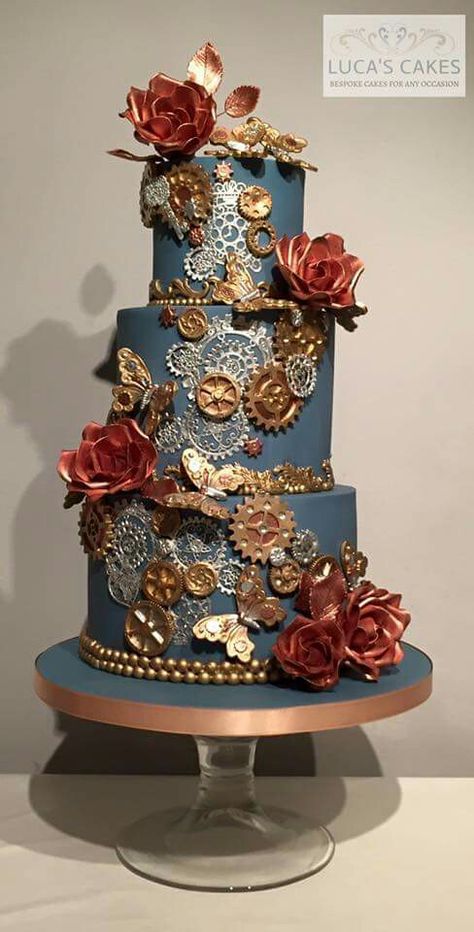 Steam punk wedding cake Steampunk Wedding Cake, Punk Wedding, Pirate Wedding, Amazing Wedding Cakes, Steampunk Wedding, Gold Wedding Cake, Crazy Cakes, Wedding Cake Inspiration, Beautiful Wedding Cakes