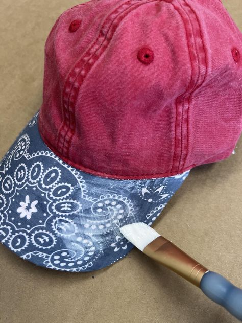 Ball Cap Makeover - The Shabby Tree Bucket Hat Decorating Ideas, Decorating Baseball Caps Diy, Rhinestone Hats Diy, Adjustable Baseball Cap With Patches, Besaball Cap Repair Hat, Customizable Sporty Baseball Cap, Rhinestone Baseball Cap, Painting Plastic, White Acrylic Paint