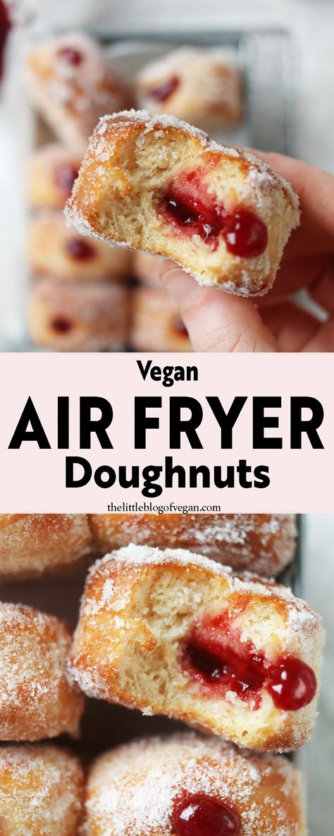 Doughnuts filled with jam Air Fryer Vegan Breakfast, Vegan Air Fryer Desserts, Air Fryer Doughnut Recipe, Doughnuts Easy, Vegan Air Fryer, Vegan Doughnuts, Air Fryer Recipes Dessert, Easy Donut Recipe, Diy Cookbook