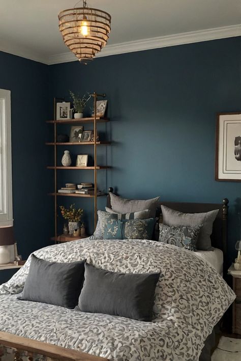 home decor interior design, interior bedroom design, designer wall paint, living room interior Deep Teal Accent Wall Bedroom, Dark Blue Accent Wall Bedroom, Teal Accent Wall Bedroom, Bedroom Planning, Teal Accent Walls, Textured Wall Panels, Feature Wall Bedroom, Blue Accent Walls, Teal Walls