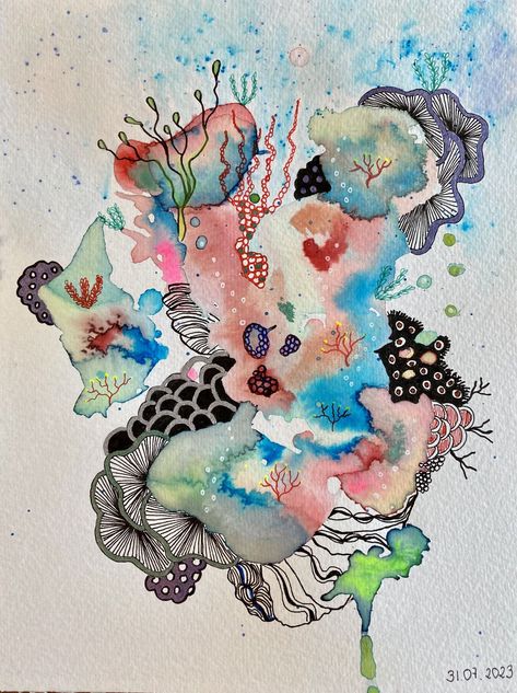 Watercolor Embroidery, Contemporary Watercolor Art, Contemporary Watercolor, Watercolor Projects, Watercolor Paintings Abstract, Intuitive Art, Abstract Art Inspiration, Watercolor Inspiration, Zentangle Art