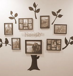 DIY family tree w/ contact paper and mod podge. Tree Decals For Walls, Tree With Pictures, Family Tree Decal, Decals For Walls, Make A Family Tree, Photowall Ideas, Family Tree Photo, Tree Decals, Family Tree Wall