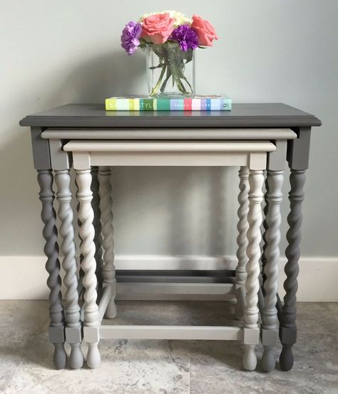 Painted Nesting Tables, Coastal Fog, Country Chic Paint, Gray Table, Diy Furniture Redo, Renovation Design, Table Makeover, Diy Furniture Table, Retro Furniture