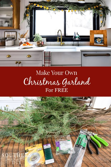 How To Make Garland For Christmas: That's Free! Save money by making your own real Christmas garland for free #christmasgarland #diygarland #diychristmasgarland #realchristmasgarland #budgetchristmasdecor #homeaccessories #holidaydecorideas #bohochristmas #neutralchristmasdecor How To Make Real Garland Christmas, Real Garland Christmas, Real Christmas Garland, Make Your Own Garland, Make Garland, Garland For Christmas, How To Make Garland, Fresh Garlands, Fireplace Garland