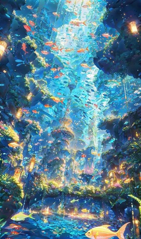 Underwater Anime Wallpaper, Pretty Underwater, Fantasy Ocean, Kartu Pokemon, Dreamy Artwork, Fantasy Background, Art Gallery Wallpaper, Cool Wallpapers Art, Fantasy Art Landscapes