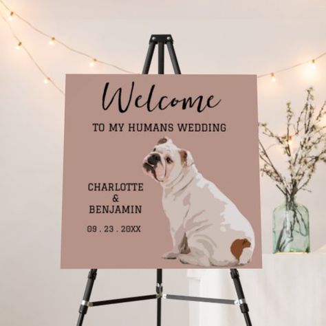 $55.30 | Cute Watercolor Bull Dog Wedding Welcome Sign #welcome wedding sign, dog, pet, custom wedding sign, wedding sign board, wedding signs for ceremony, unique wedding signs, wedding party sign, creative, dog sign for wedding Sign Board Wedding, Wedding Signs For Ceremony, Wedding Sign Board, Wedding Party Sign, Unique Wedding Signs, Welcome Wedding Sign, Sign For Wedding, Wedding Aesthetics, Grass Wedding