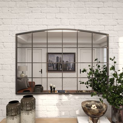 Gracie Oaks Shandi Iron Rectangle Mirror & Reviews - Wayfair Canada Mirror Panel Wall, Horizontal Mirrors, Industrial Mirrors, Mirror Dining Room, Black Wall Mirror, Entryway Mirror, Contemporary Wall Mirrors, Bar Mirror, Dining Room Wall Decor