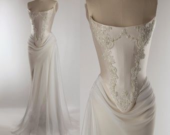 Pre-order Custom Bridal Cream Pearl White Satin Corset Mini Low V Back Skirt Hand Beaded Lace Crystal Embroidered Sheer Long Sleeves Dress - Etsy UK Silk Corset, Wedding Gown Dress, Crystal Lace, Lace Wedding Gown, Pretty Wedding Dresses, Wedding Dresses Corset, Wedding Ideas Dresses, Dream Wedding Ideas Dresses, White Chiffon