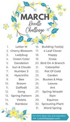 Spring Art Challenge, March Doodle Challenge, Monthly Doodle Challenge, May Drawing Challenge, March Drawing Prompts, March Drawing Challenge, 8 March Drawing, March Drawing Ideas, Doodling Challenge