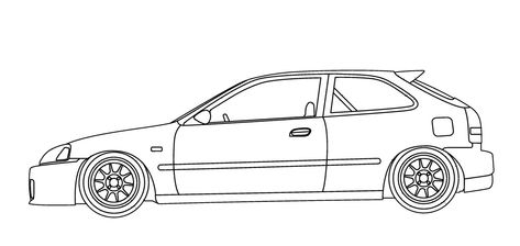 Honda Civic Hatchback Drawing, Honda Civic Tattoo, Civic Tattoo, Civic Drawing, Honda Civic Drawing, Honda Civic Ek9, Honda Civic 1998, Honda Civic 1995, Auto Tattoo