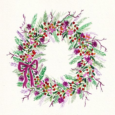 A wreath, but make it fun 🌈 . . . . . #colorfulwreath #watercolorwreath #watercolorwreathpainting #watercolorwreathtutorial Colorful Wreath, Sketchbook Illustration, Watercolor Sketchbook, Wreath Watercolor, Summer Wreath, Spring Wreath, Make It, Wreath