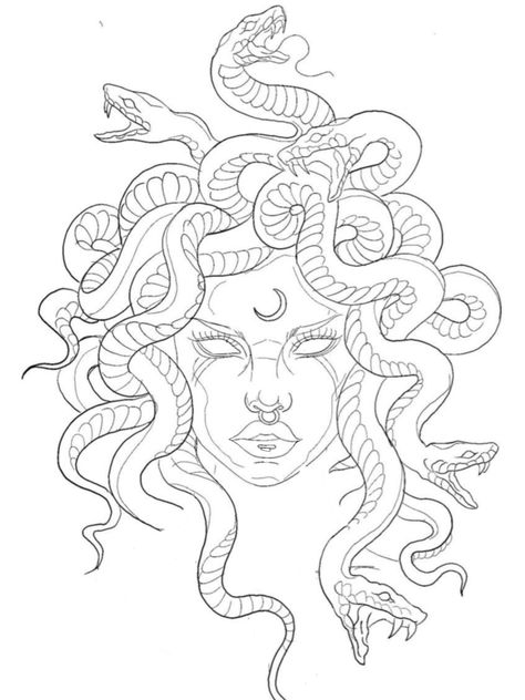 Half Medusa Tattoo, Simple Medusa Tattoo Outline, Single Line Medusa Tattoo, Fine Line Madussa Tattoo, Medusa Tattoo Fine Line, Minimalistic Medusa Tattoo, Drawing Medusa, Medusa Line Art Simple, Medusa Line Art