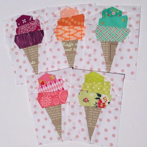 Paper Pieced Quilt Patterns, Spring Quilts, Fabric Postcards, Paper Pieced Quilt, Ice Cream Cones, Summer Quilts, Paper Piecing Quilts, Paper Piecing Patterns, Foundation Paper Piecing