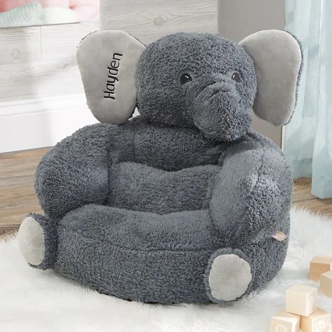 Plush Chair, Personalized Throw Pillow, Baby Chair, Elephant Plush, Grey Elephant, Fur Fabric, Elephant Nursery, Kids Chairs, Boy Nursery