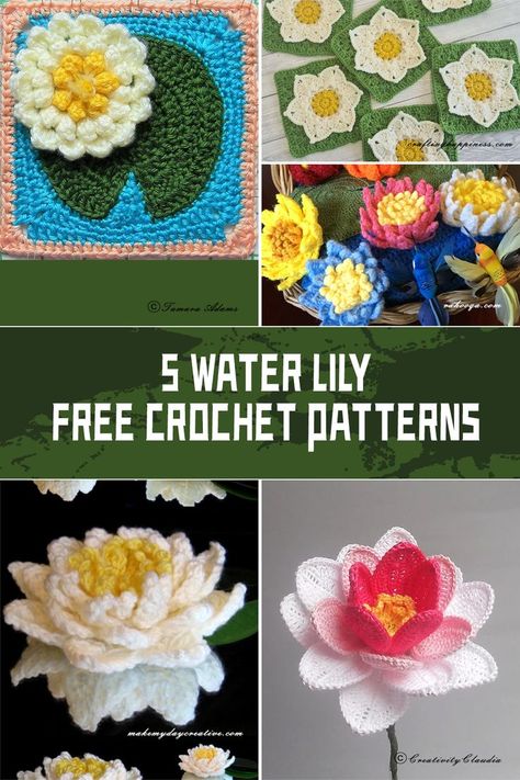 These Water Lily FREE Crochet Patterns are sure to bring a touch of natural beauty to your creations #freecrochetpatterns Crochet Lily Pattern Free, Crochet Lotus Flower Free Pattern, Crochet Lilypad, Crochet Lily Pad, Crochet Lily Pad Pattern Free, Crochet Water Lily Free Pattern, Water Lily Crochet Pattern Free, Crochet Water Lily, Crochet Lilly Pad Free Pattern