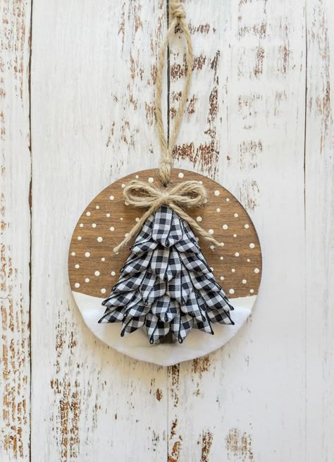 Made to Order Black and White Buffalo Plaid Pine Tree Ornament, Winter Wood Ornament, Snow Ornaments, Farmhouse Christmas Ornament - Etsy Plaid Ornaments Diy, Wood Christmas Ornaments Diy, Wood Ornaments Diy, Handmade Ornaments Diy, Wood Tree Ornaments, Handmade Ornaments Christmas, Snow Ornaments, Farmhouse Christmas Ornaments, Ornament Exchange