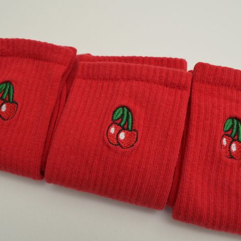 Cherry Socks, Set of 2, please choose 2 socks for your order. Why not transform the regular, uninteresting tennis socks into something more entertaining and adventurous to complement your look? Here's a pair of comfortable and casual high ankle colorful socks with a stylish design embroidery. Add a distinctive touch to any occasion, whether it's a birthday, wedding, Christmas, or simply a thoughtful gift for her. Ideal for families looking for new school socks. Our well-fitting casual socks are Cherry Socks, Strawberry Socks, Strawberry Embroidery, School Socks, Sock Gift, Tennis Socks, Embroidered Socks, Thoughtful Gifts For Her, Running Socks