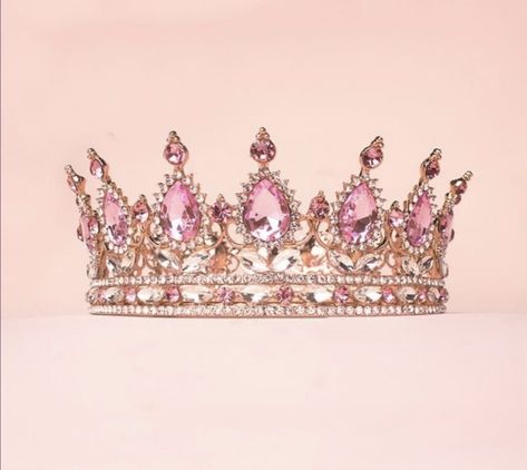 Pink Quince Accessories, Pink Crown Aesthetic, Princess Crown Aesthetic, Pink Crowns, Quince Crowns, Pink Tiara, Quinceanera Jewelry, Quinceanera Pink, Crown Aesthetic