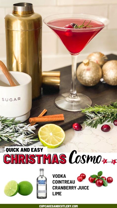 A Christmas Cosmo is a refreshing and festive holiday cocktail idea with vodka. Make this quick and easy drink for all your Christmas parties. Christmas Cosmo, Christmas Cosmopolitan, Festive Christmas Drinks, Breakfast Buffet Ideas, Holiday Mules, Kid Drinks Recipes, Cosmo Recipe, Cranberry Juice And Vodka, Smoothie Recipes For Breakfast