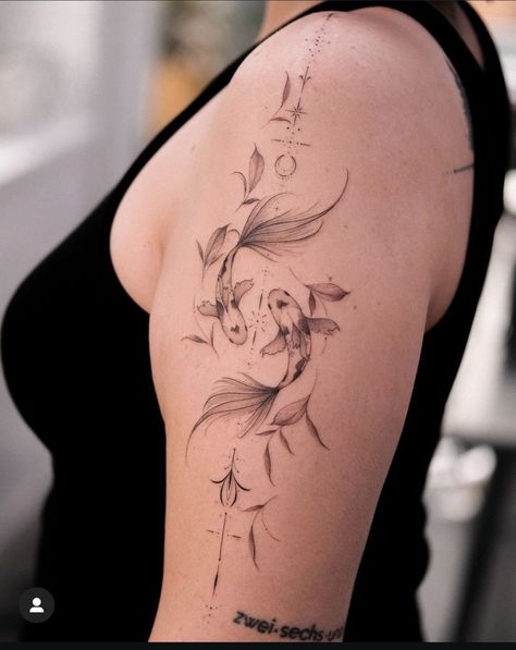 Koi Fish Spine Tattoo, Really Bad Tattoos, Aesthetic Tattoo Ideas, 30 Aesthetic, Shoulder Sleeve Tattoos, Feminine Skull Tattoos, Earthy Tattoos, Koi Tattoo Design, Back Piece Tattoo