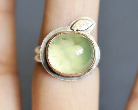 Prehnite Bezel Ring Sterling Silver 14k Gold Filled Apple Bezel Set Soldered Cabochon Green Translucent Ring Design Ideas, Mixed Jewelry, Armor Ring, Jewelry Making Classes, Wax Carving, Jewelry Tattoo, Ring Inspo, Bezel Ring, Creative Jewelry