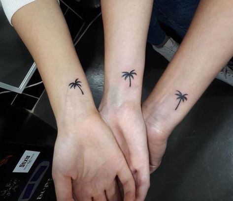 Matching tattoos😍 Palm Tree Tattoos, Tree Tattoo Ankle, Palm Tree Tattoo Ankle, Tree Tattoo Arm, Small Palm Trees, Tree Tattoos, Palm Tattoos, Shape Tattoo, Summer Tattoo