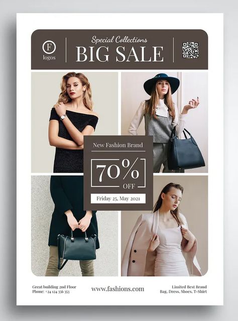 Fliers Design Flyers Fashion, Fashion Brand Flyer Design, Sale Flyer Design Ideas, Clothing Poster Design, Clothing Flyer Design, Fashion Brand Poster, Clothing Sale Poster, Leaflet Design Ideas, Fashion Sale Design