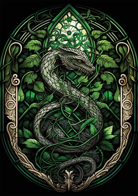 Harry Potter Basilisk Art, Basilisk Wallpaper, Harry Potter Houses Aesthetic, Harry Potter Dragons, Slytherin Art, Harry Potter Dragon, Slytherin Wallpaper, Images Harry Potter, Harry Potter Artwork