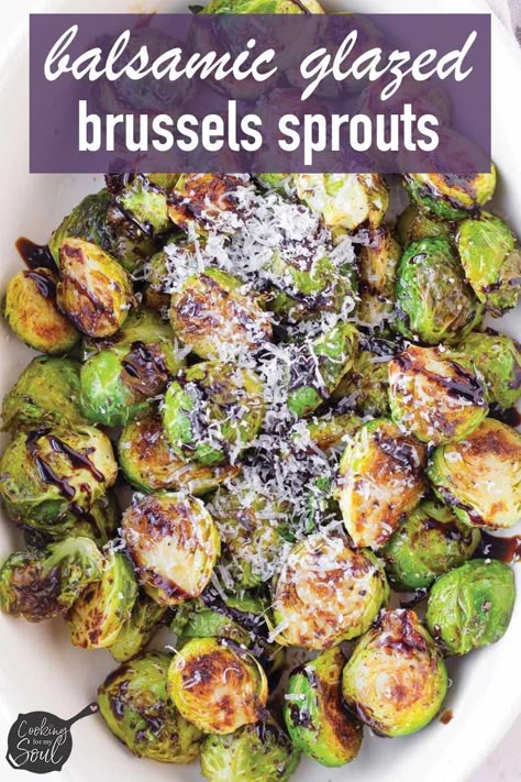 Balsamic Glazed Brussels Sprouts! This super easy recipe for roasted brussels sprouts with balsamic glaze is super easy and takes minimal prep work. It's a great side dish for any occasion #cookingformysoul Roasted Brussels Sprouts With Balsamic, Freezing Brussel Sprouts, Glazed Brussels Sprouts, Party Meals, Balsamic Brussel Sprouts, 2024 Meals, Thanksgiving Dinner Recipes, Roasted Brussels Sprouts, Low Carb Side Dishes