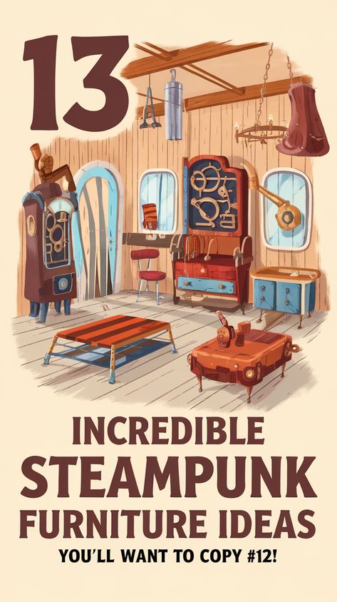 13 Incredible Steampunk Furniture Ideas to Make Your Farmhouse Stand Out! Diy Steampunk Furniture, Steampunk Home Design, Boho Steampunk Decor, Rustic Industrial Decor Living Room, Steampunk House Interiors, Steampunk Bed, Steampunk Decor Diy, Steampunk Room Ideas, Steampunk Chair