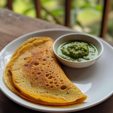 Pesarattu, a nutritious and flavorful crepe hailing from Andhra Pradesh, India, is a beloved breakfast dish in many South Indian households. Made primarily from whole green gram (moong dal) and rice, it's not just a feast for the taste buds but also packed with protein and fiber. Often referred to as the Indian green pancake, Pesarattu is a savory delight that offers a refreshing twist on the traditional crepe, making it a perfect start to your day. Pesarattu Recipe, Indian Pancakes, Green Pancakes, Green Gram, Moong Dal, Andhra Pradesh, Breakfast Dishes, The Taste, Taste Buds