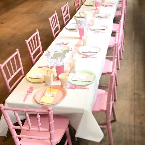 Party Chairs, Party Hire, Chiavari Chairs, Pink Kids, Table Napkins, A Unicorn, Unicorn Party, Tea Table, Party Table