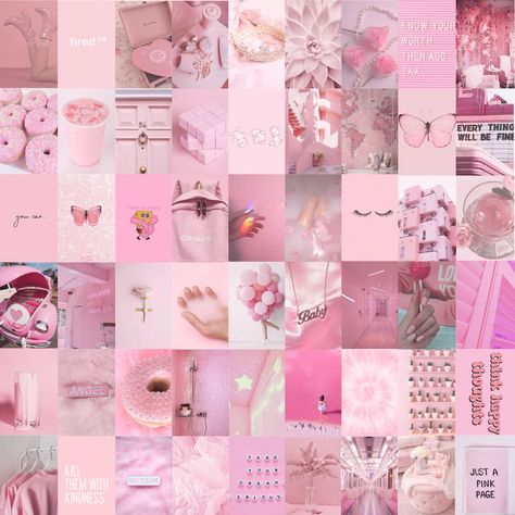 Aesthetic Wall Collage Kit Digital Vsco Blush Baby Pink Pink Photo Wall Collage, Pink Photo Wall, Aesthetic Room Wall Decor, Photo Collage Prints, Pictures On String, Photo Rose, Collage Mural, Aesthetic Baby, Wall Collage Kit