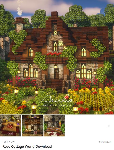 Cottage Core House Ideas Minecraft, Fairy Well Minecraft, Minecraft Cottage Inspiration, Large Cottage Core Minecraft House, Minecraft Cottagecore Interior No Mods, Minecraft Fairy Village House, Minecraft Cottagecore Farmhouse, Minecraft Cottage Big, Aesthetic Minecraft Builds Cottagecore House