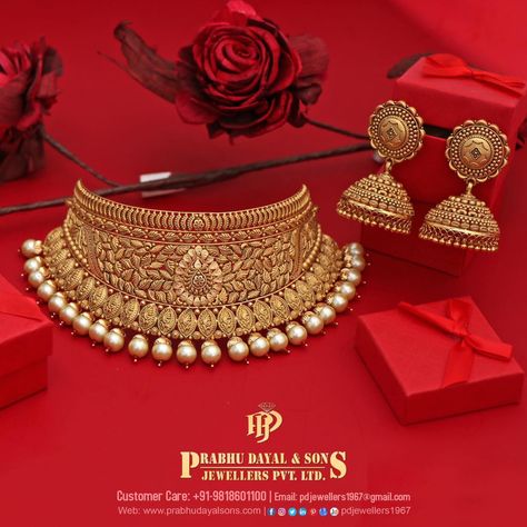 Bridal Gold Choker Designs, Heavy Gold Sets Jewelry Indian Design, Chik Set Gold, Choker Necklace Designs Gold Indian, Gold Choker Necklace Indian, Antique Gold Choker Set, Gold Choker Necklace Set, Choker Set Gold, Gold Jewellery Necklace