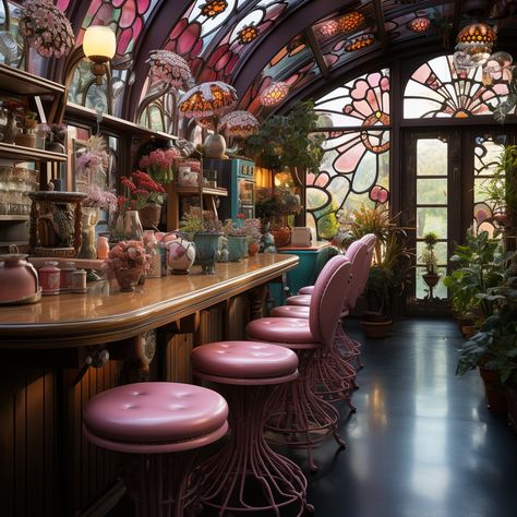 Magical Cafe Interior, Fantasy Cafe Interior, Magical Interior Design, Fairytale Cafe, Fairytale House Interior, Cool Dining Table, Whimsical Interior Design, Fantasy Cafe, Kitchen Interior Modern